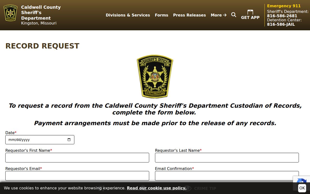 Caldwell County arrest report online request form