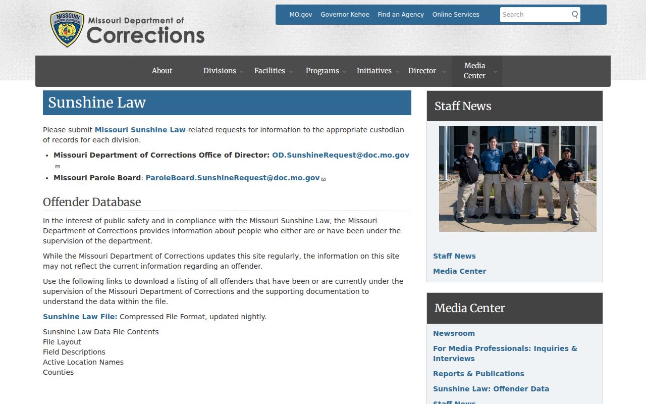 Braymer criminal records source for Missouri Department of Corrections public data