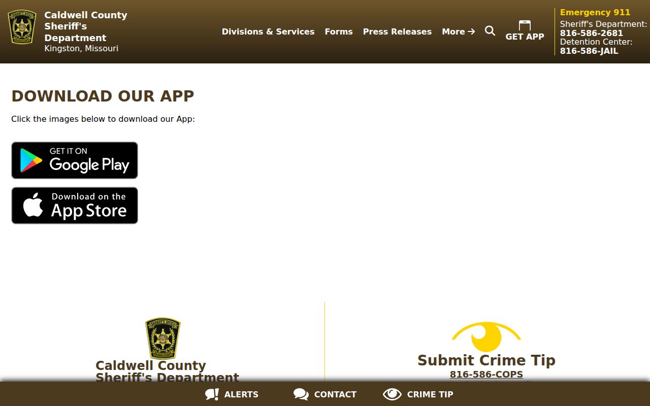 Hamilton criminal records routing through the Caldwell County sheriff mobile app page