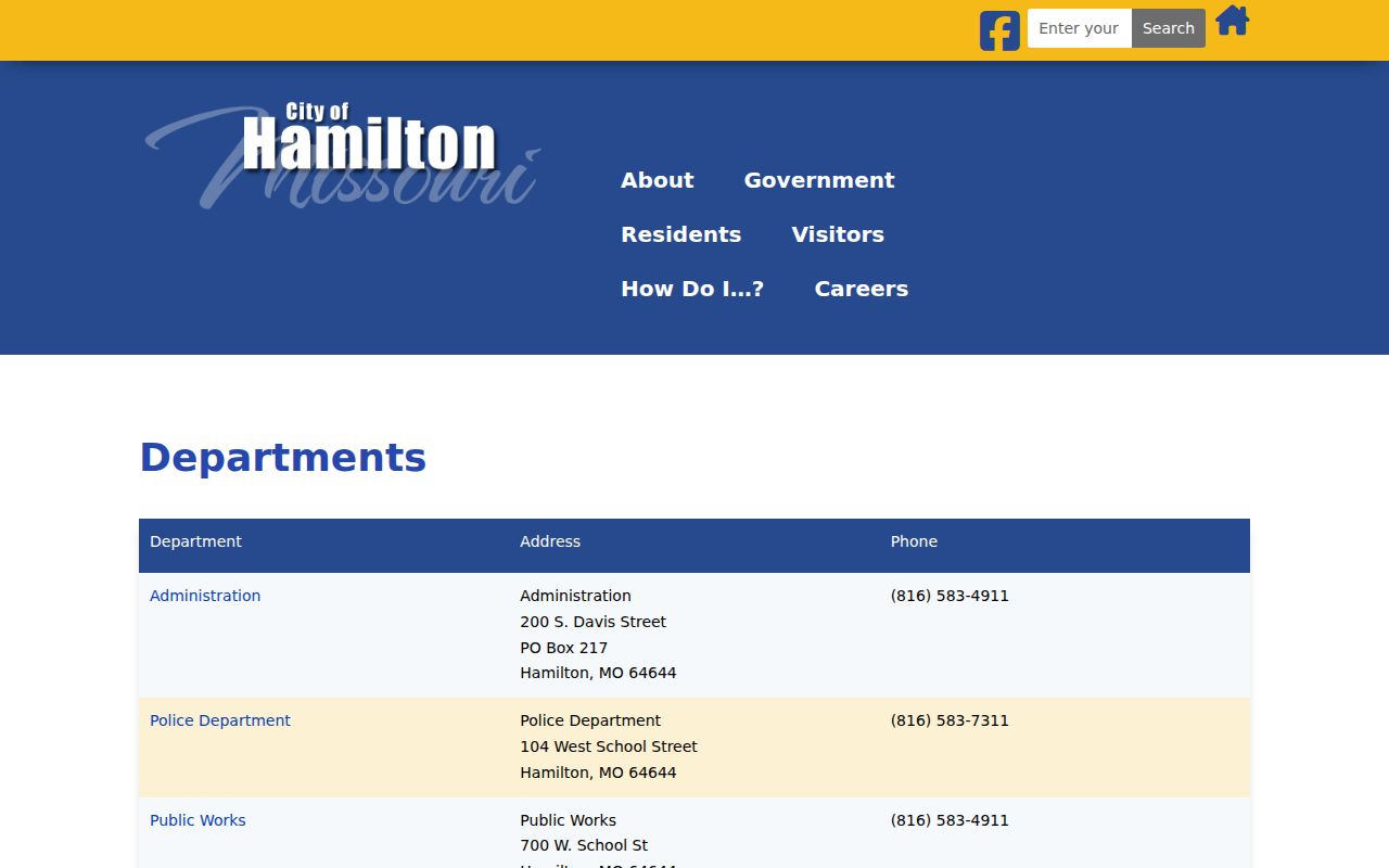 Hamilton criminal records contact in Caldwell County through the city departments page