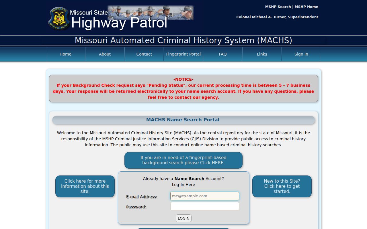 Caldwell County criminal history search through the Missouri MACHS portal