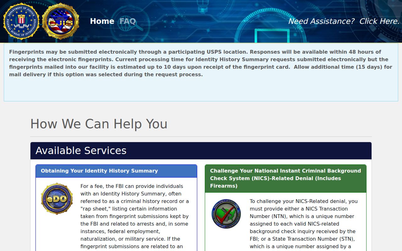 Polo criminal records source for an FBI personal Identity History Summary