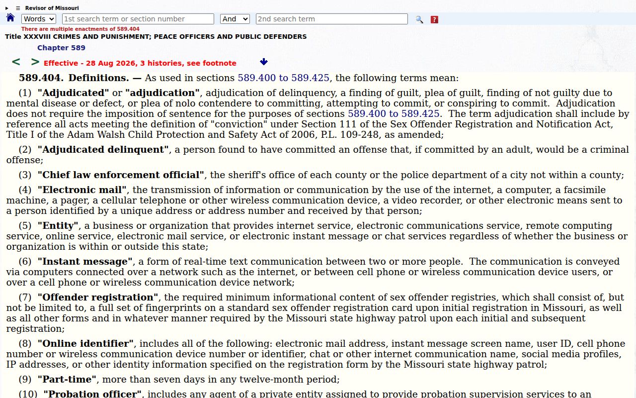 Missouri public access law for Caldwell County sex offender registry data